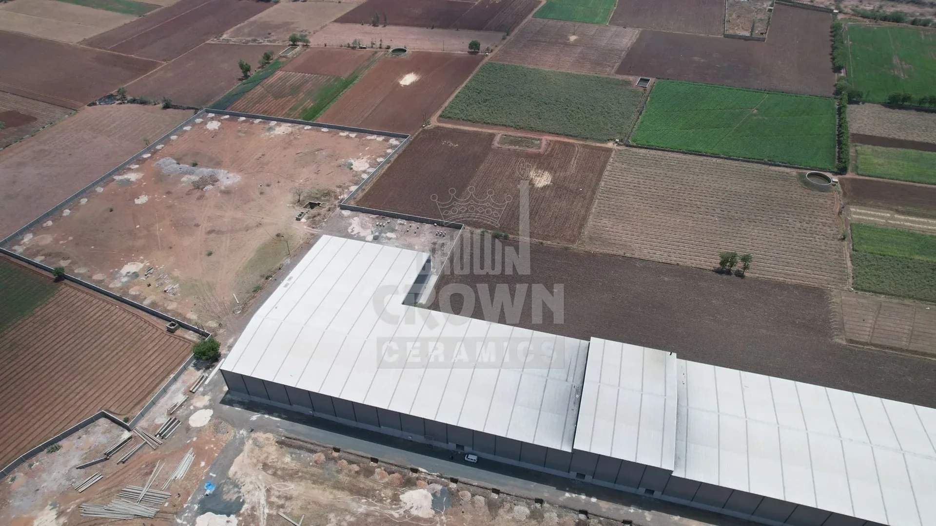 Aerial view of the manufacturing sheds