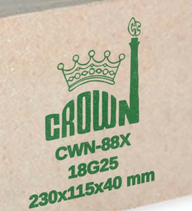 Close-up of the Crown stencil on a CWN-88X corundum brick