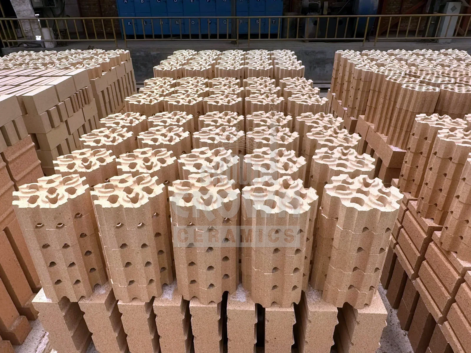 Stacked fireclay checker bricks ready for dispatch