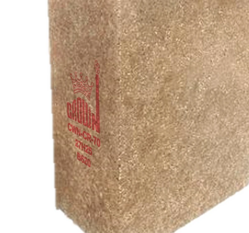 Close-up of the red Crown stencil on a CWN-CR-70 fired alumina-SiC brick